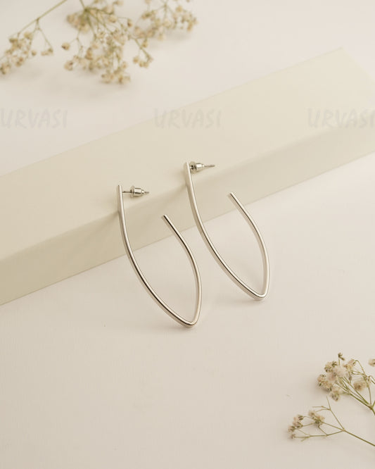 Rhodium Polish Hoop And Drop Imported Earrings ER 427