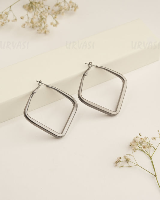 Matte Gun Metal Polish Imported Hoop Earrings ER 435