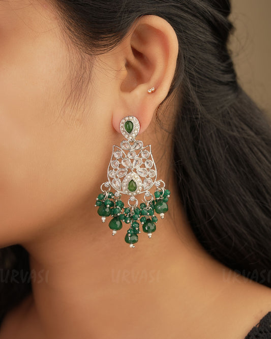 Rhodium Polish Reverse AD and Pearl Dangle Earrings ER 250