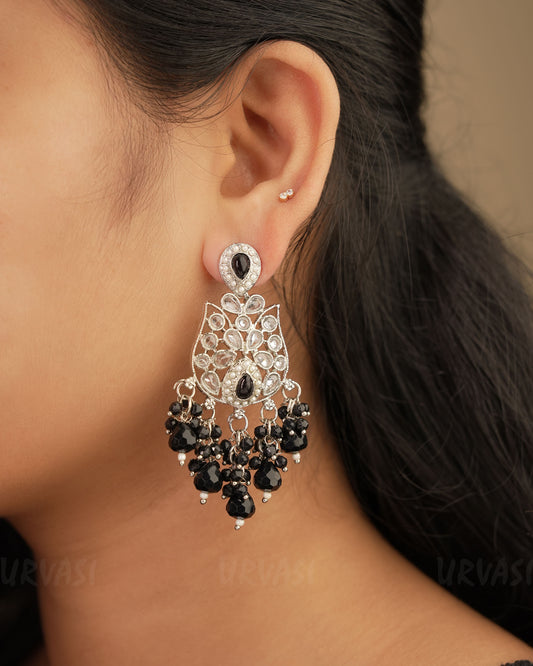 Rhodium Polish Reverse AD and Pearl Dangle Earrings ER 248
