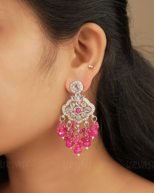 Rhodium Polish Reverse AD and Pearl Dangle Earrings ER 240