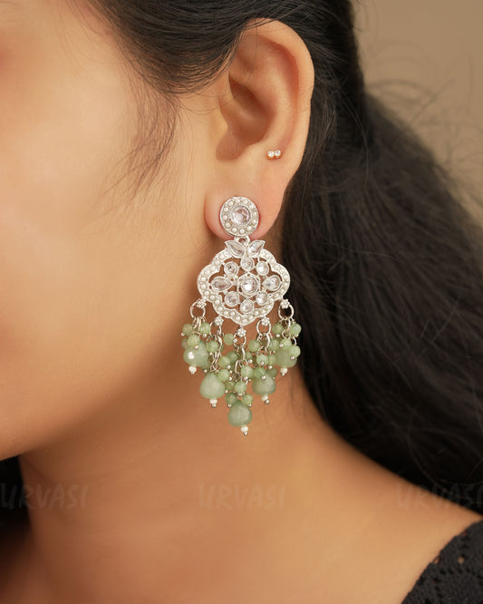 Rhodium Polish Reverse AD and Pearl Dangle Earrings ER 239