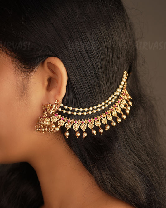 Premium Flower Designed Rubt+Pearl Ear Chain EC 43