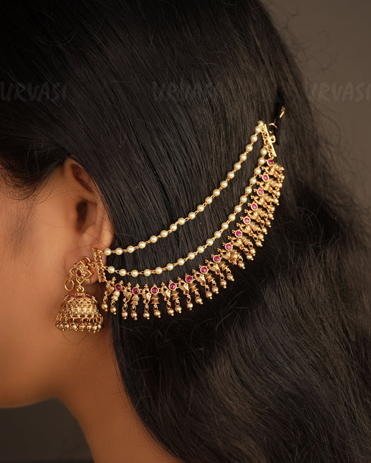 Premium Antique Peacock Designed Pearl Ear Chain EC 42