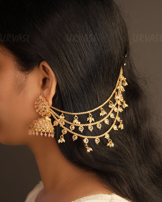 Gold Polish Pearl Ear Chain EC 39
