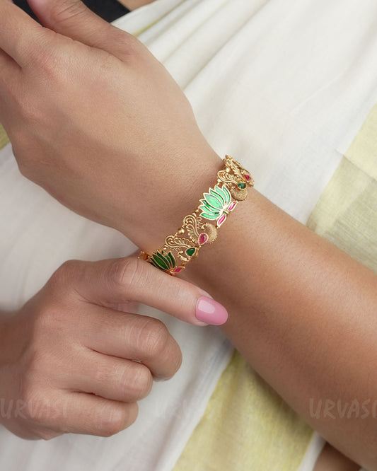 Gold-Toned Peacock Lotus Motifs Bangles BA 294