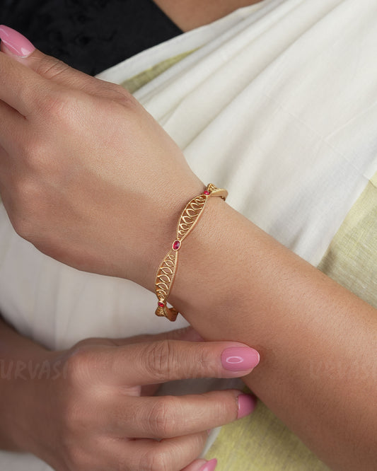 Gold-Toned filigree Designed Ruby Bangles BA 306