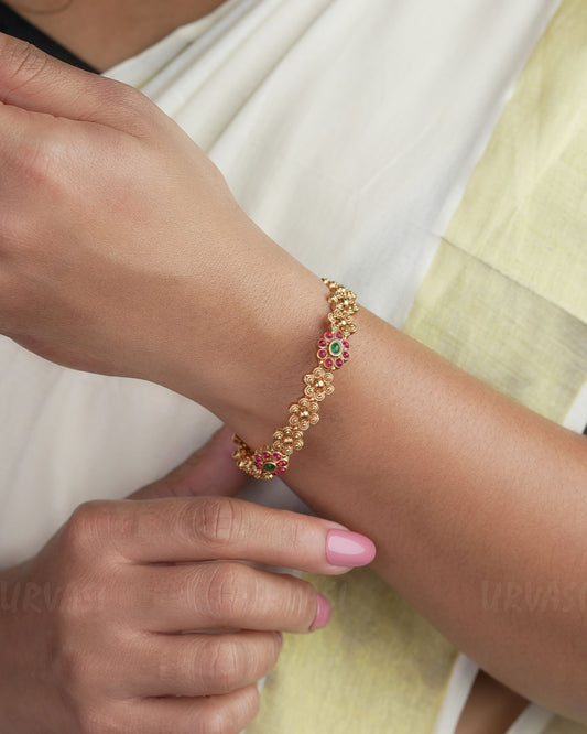 Gold-Toned Stone Floral Motifs Bangle BA 282