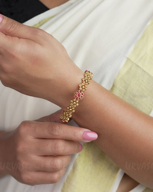 Gold-Toned Floral Ruby Bangles BA 299