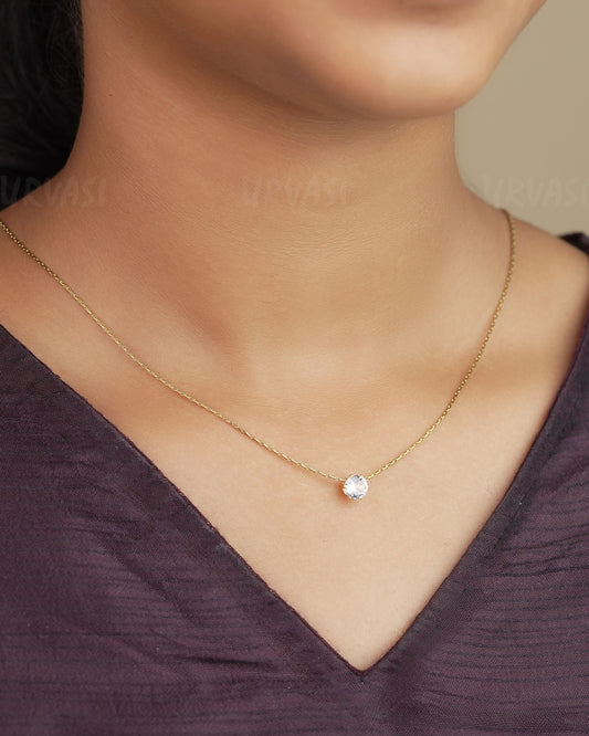Gold-Polish White stone Pendant Simple Chain SC 73