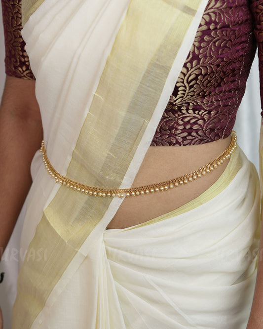 Gold-Toned White pearl Hanging Hip Chain HC 67