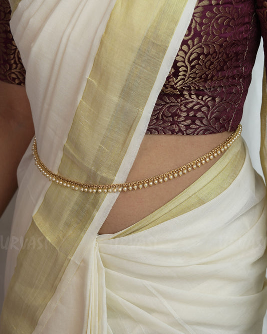 Gold-Toned White pearl Hanging Hip Chain HC 62