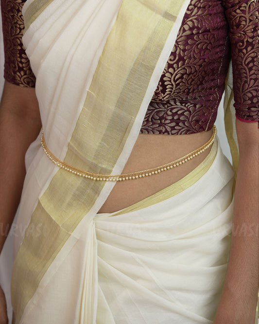 Gold-Toned White pearl Hanging Hip Chain HC 60