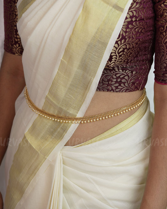 Gold-Toned White pearl Hanging Hip Chain HC 69