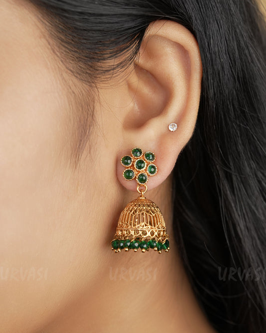 Gold-Toned Green Jhumka Earrings ER 388