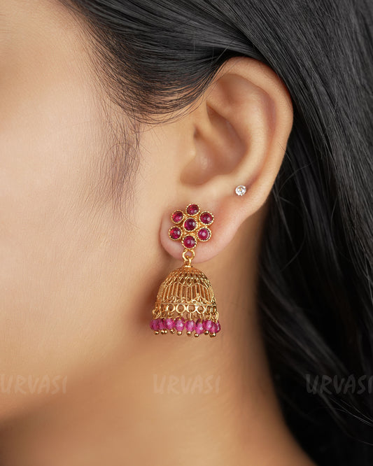 Gold-Toned Ruby Jhumka Earrings ER 378