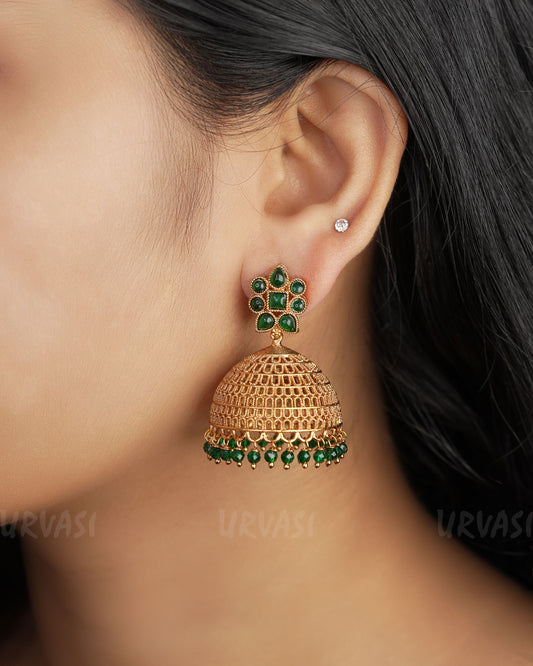 Gold-Toned floral Jhumka Earrings ER 377