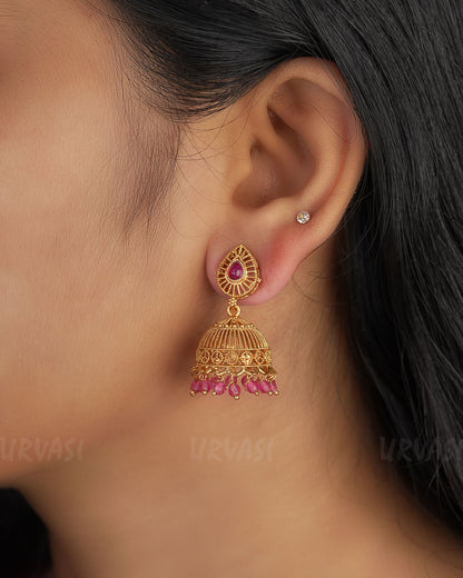 Gold-Toned Tear Drop Jhumka Earrings ER 327