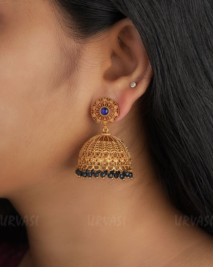 Gold-Toned  Blue Jhumka Earrings ER 325