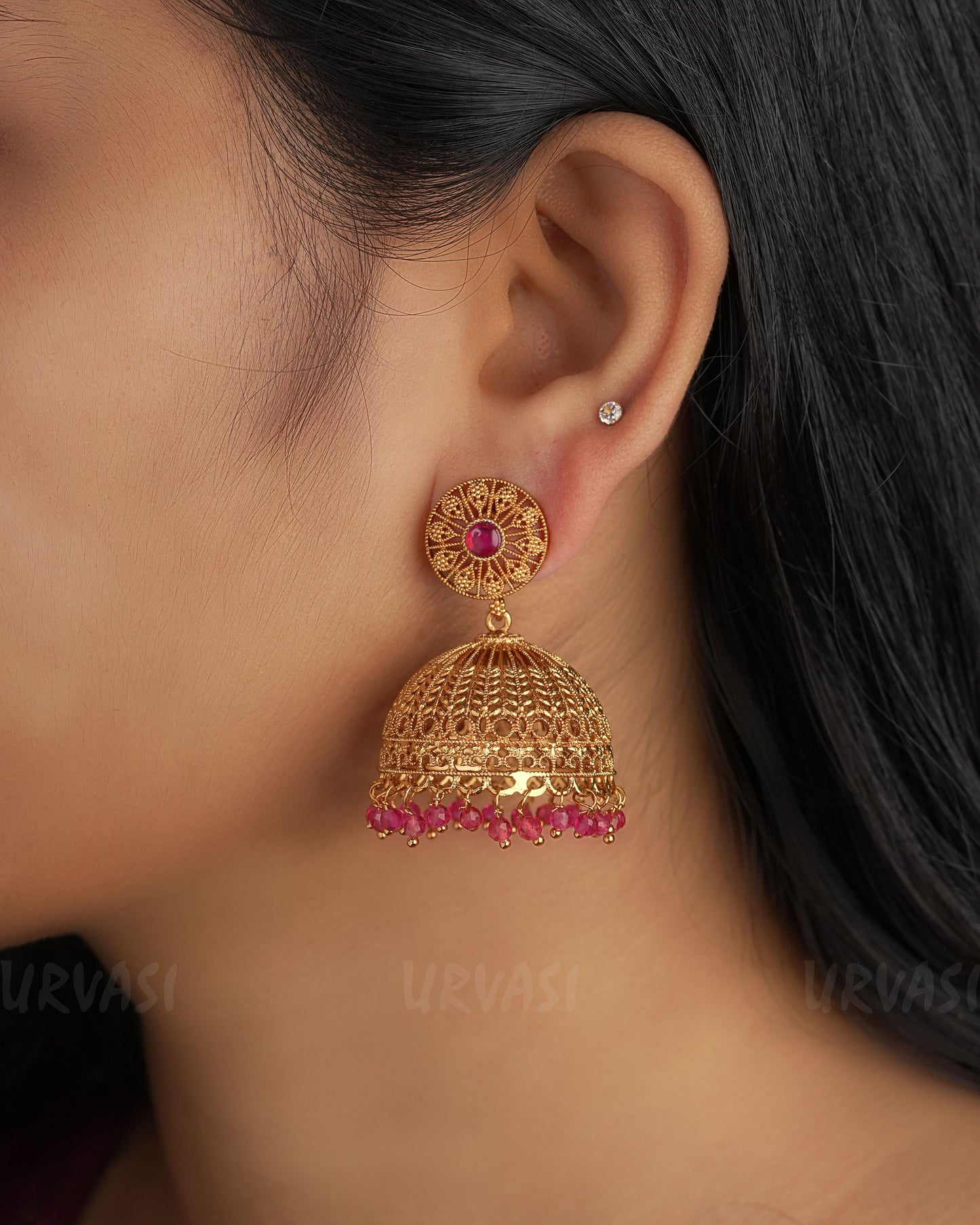 Gold-Toned Ruby Jhumka Earrings ER 321