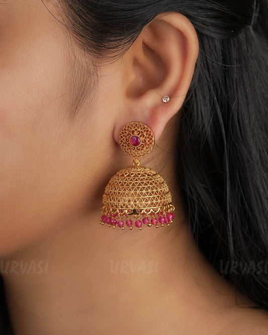 Gold-Toned Ruby Jhumka Earrings ER 268