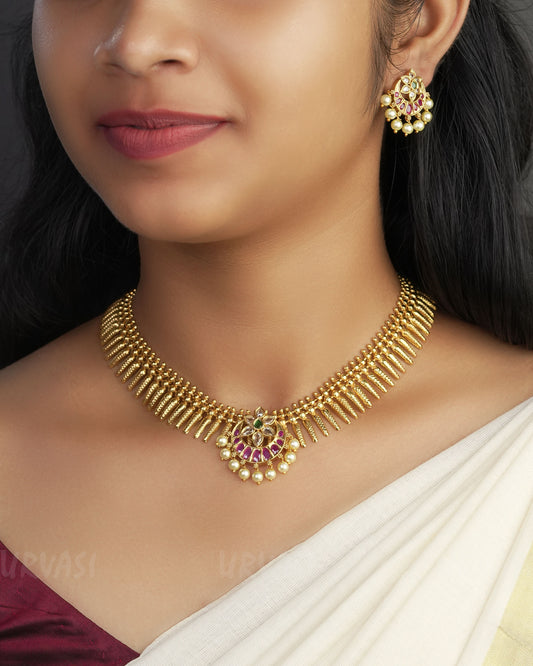 Gold-Toned Chandbaali Designed Stone Necklace 1023