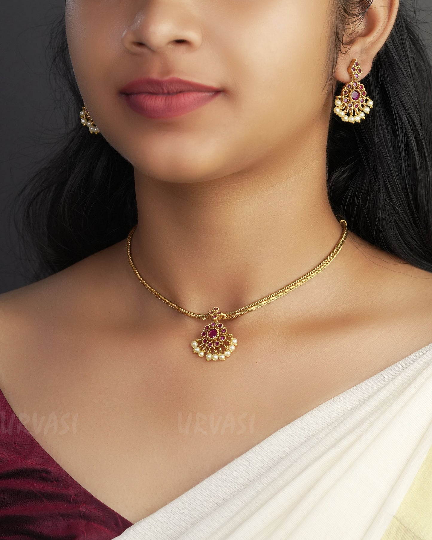 Gold-Toned Traditional Attigai Pearl Necklace 1020
