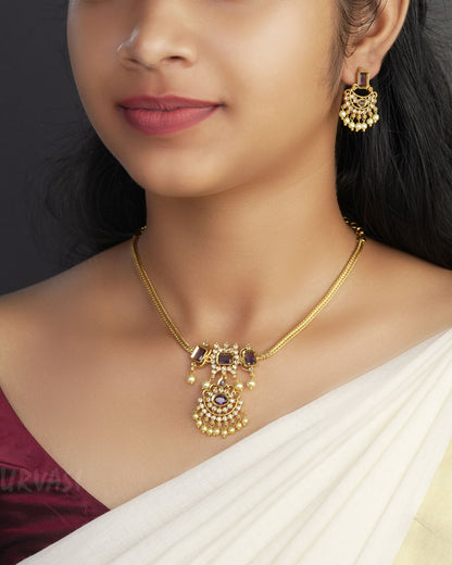 Aalma Gold-Polish Stone Pearl Necklace 1017