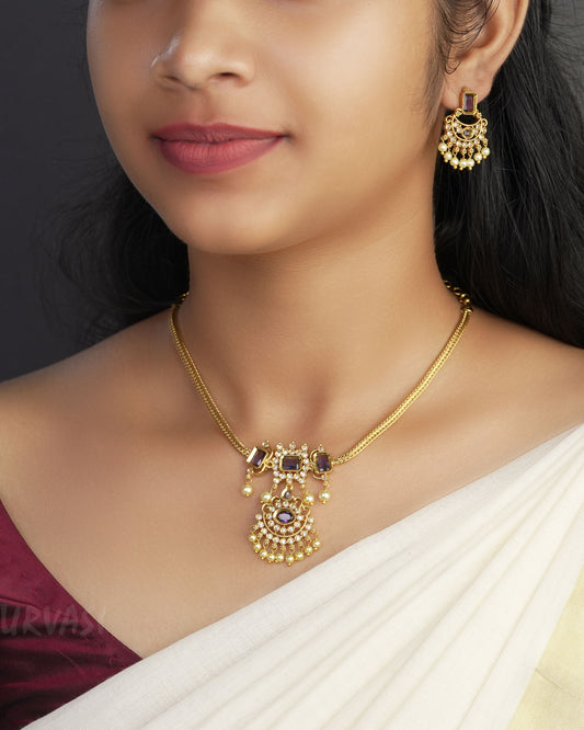 Aalma Gold-Polish Stone Pearl Necklace 1017