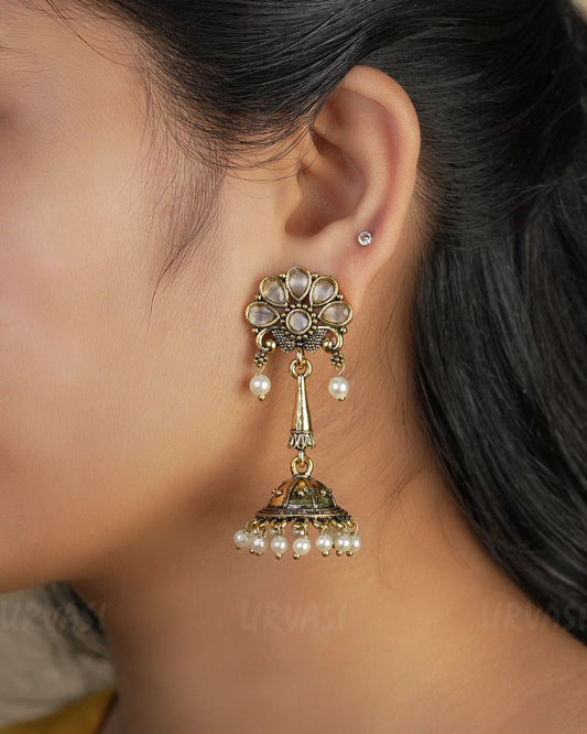 Floral Top Oxidised Gold  Jhumka Earrings ER 442