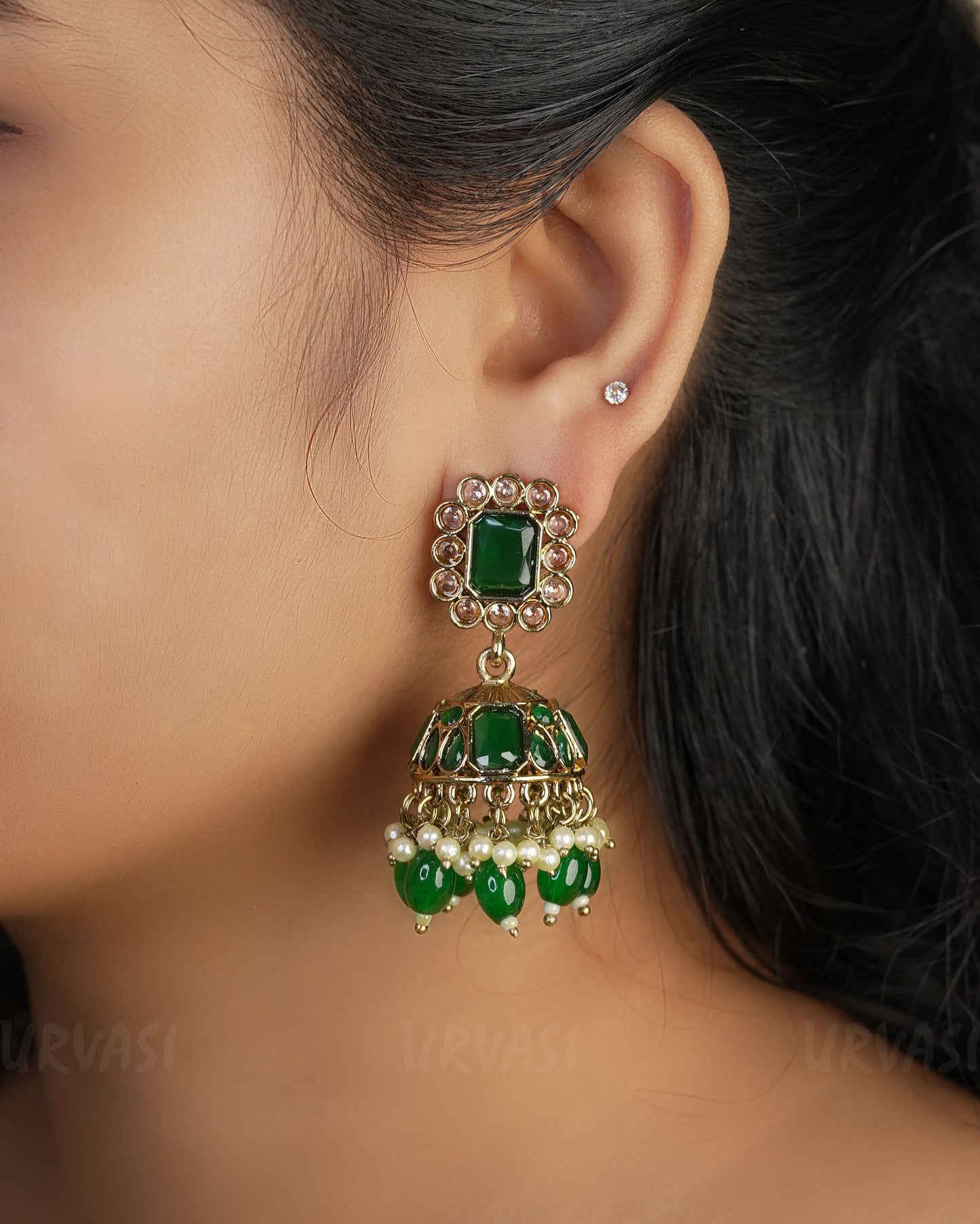 Mehendi Toned Kundan Jhumka Earrings ER 401
