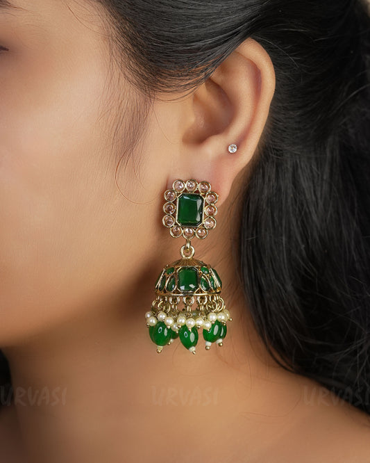 Mehendi Toned Kundan Jhumka Earrings ER 401