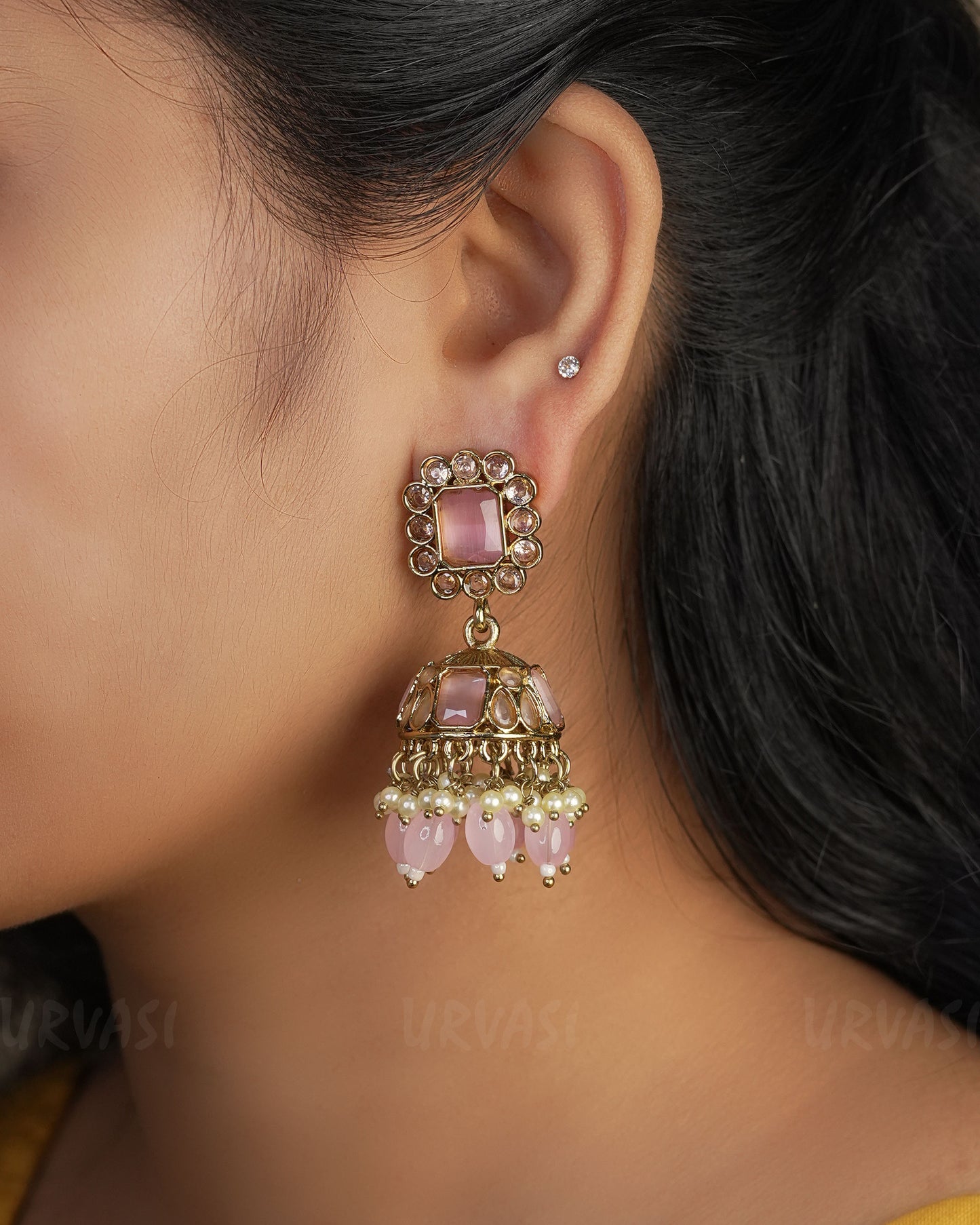 Mehendi Toned Kundan Jhumka Earrings ER 412