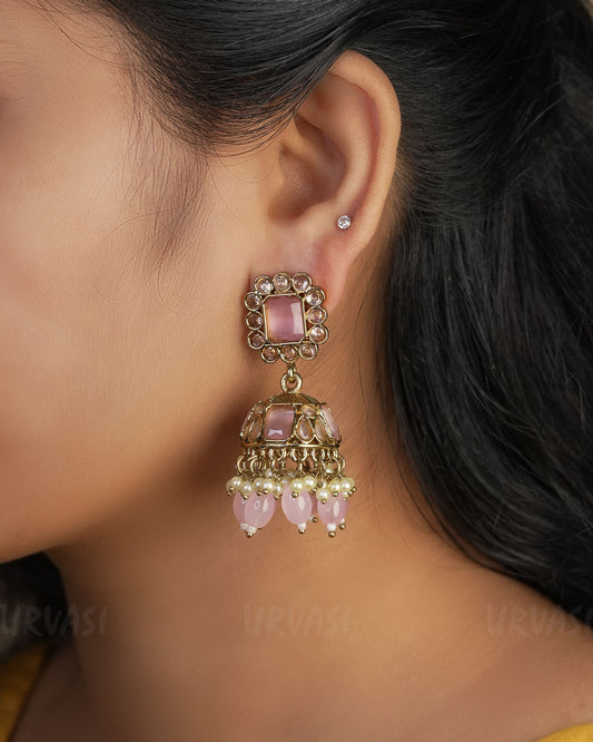 Mehendi Toned Kundan Jhumka Earrings ER 412