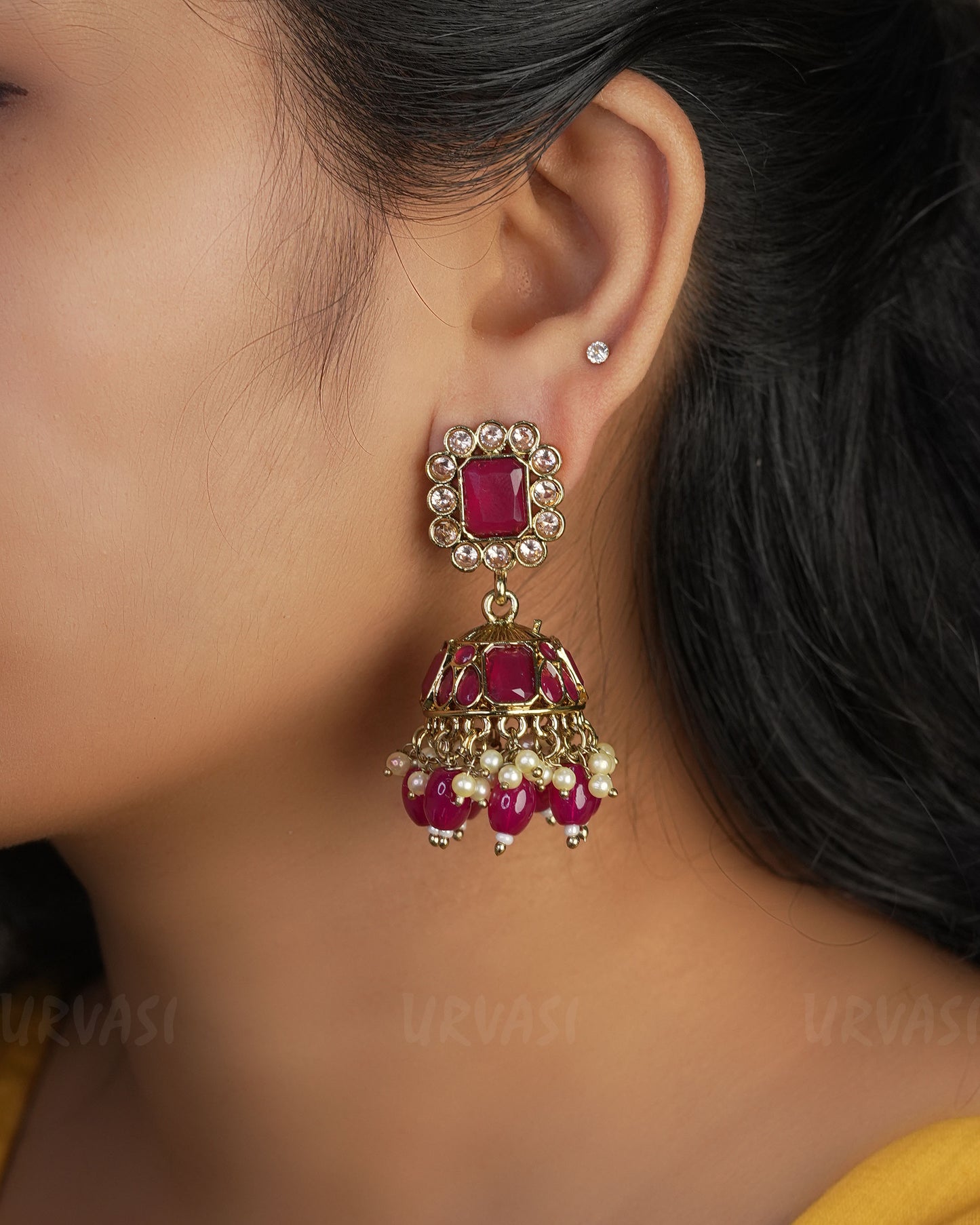 Mehendi Toned Kundan Jhumka Earrings ER 441