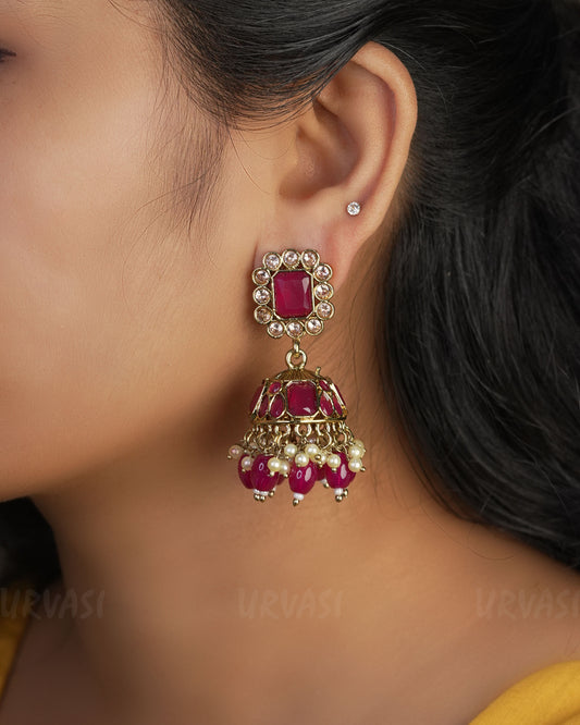 Mehendi Toned Kundan Jhumka Earrings ER 441