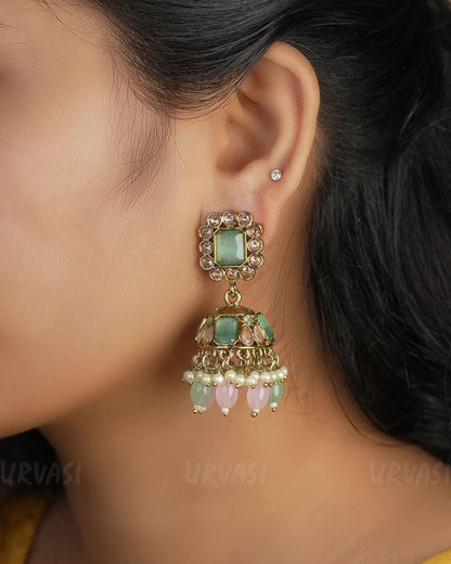 Mehendi Toned Kundan Jhumka Earrings ER 747