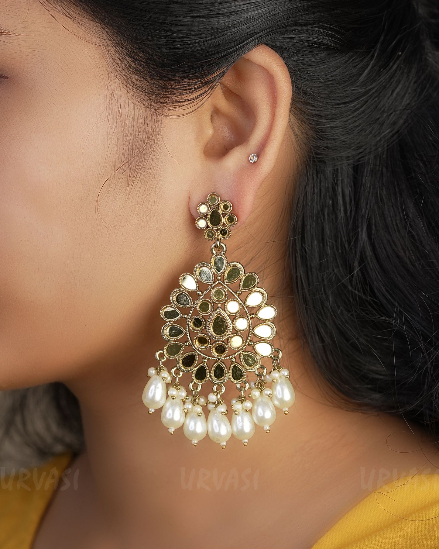 Oxidised Gold Toned Pearl Ghungroo Earrings ER 466