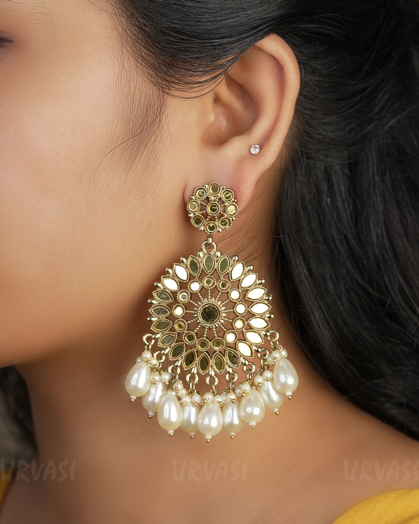 Oxidised Gold Toned Pearl Ghungroo Earrings ER 465