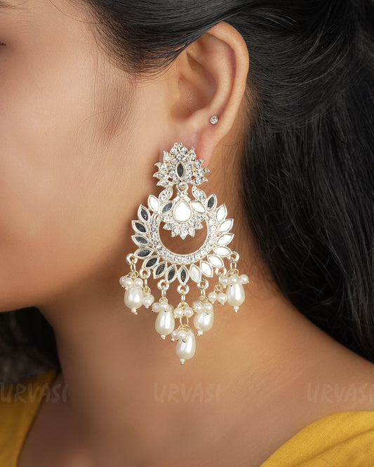 Ghungroo Pearl Chandbali Mirror Light Gold  Earrings  ER 459