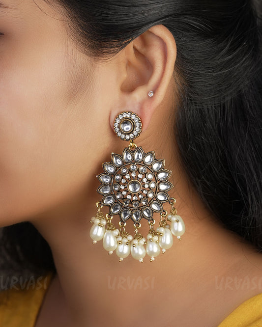 Kundan Chaandbali Oxidised Gold Earrings ER 458