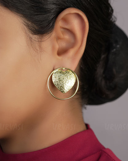 Gold-Toned Heart  Locket Pendant Floral Designed Earrings ER 489