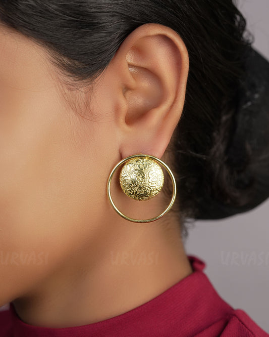 Gold-Toned Scarf ring Ornate Floral Earrings ER 490