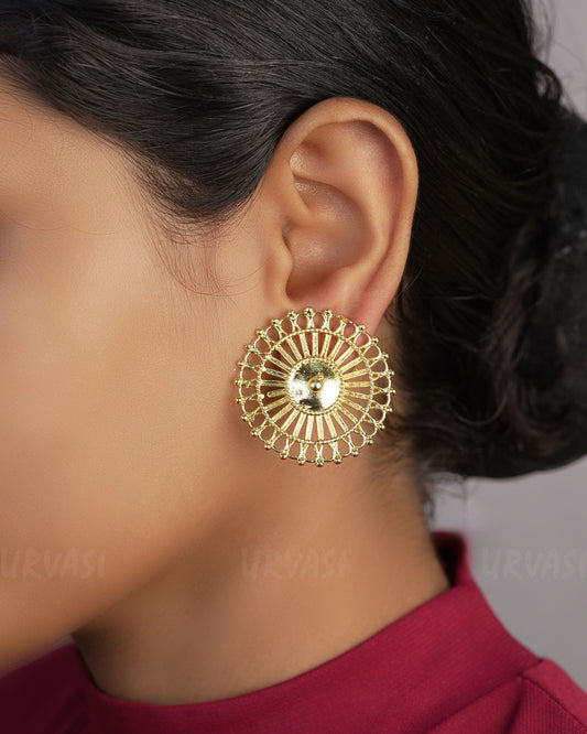 Floral Motif Gold Filigree Brooch Earrings ER 476