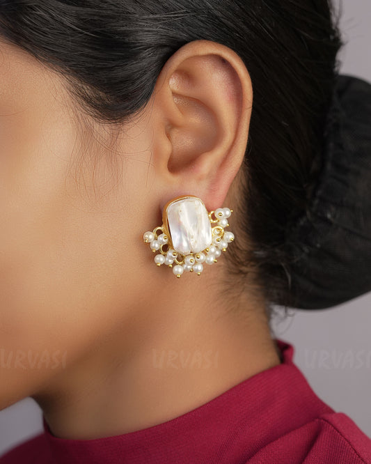 Matte Gold Finished Baroque Pearl Tiny Earrings ER 469