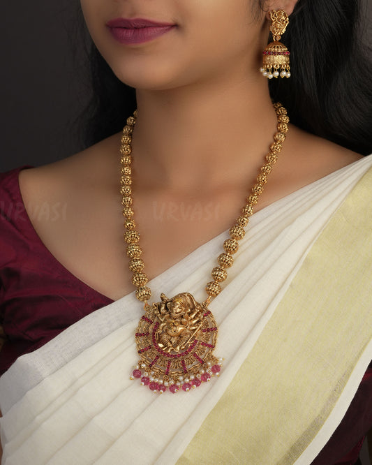 Gold-Toned Ganesha  Pendant Temple Long Necklace 1060