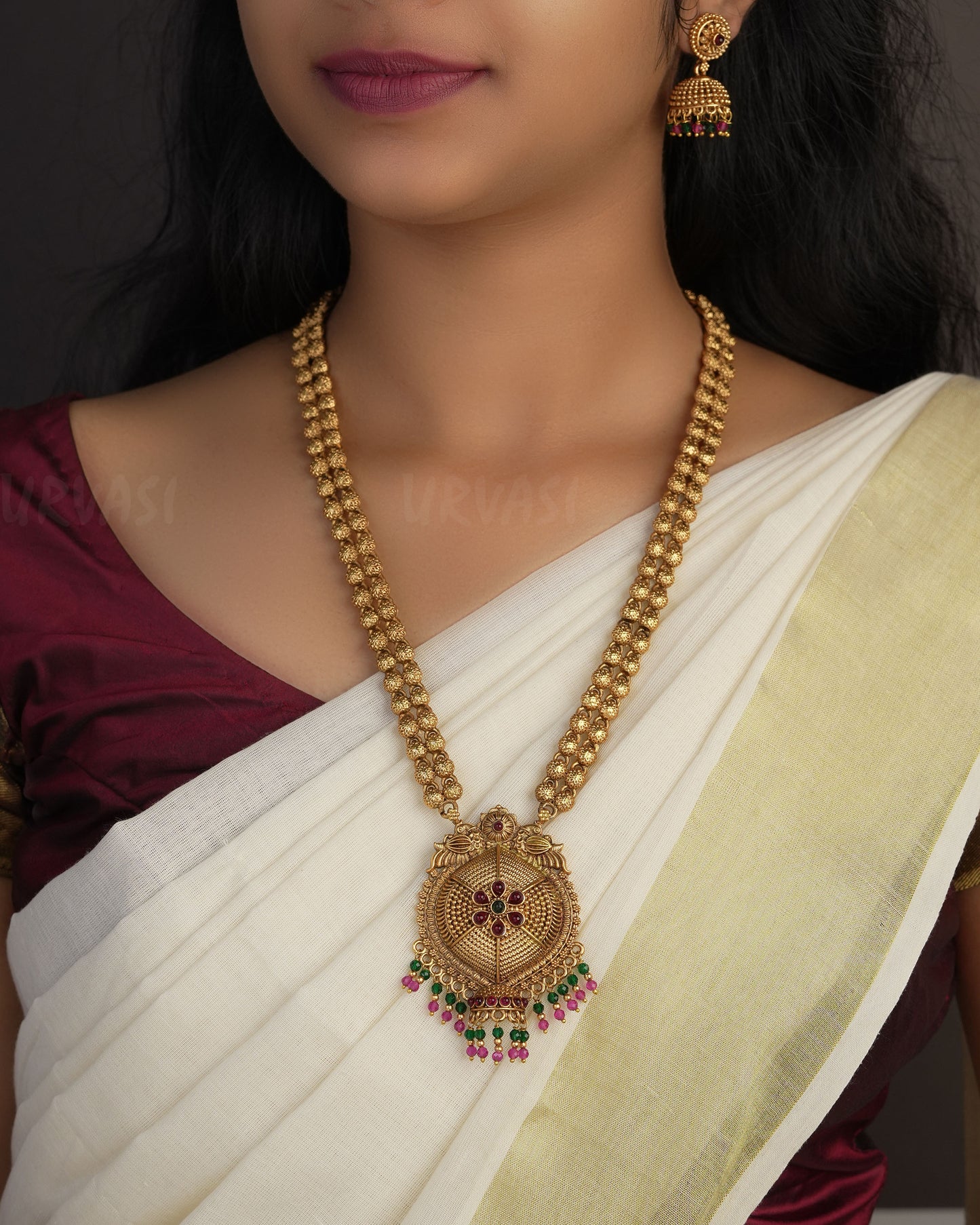 Gold-Toned Floral Accents Non-Idol Long Necklace 1063