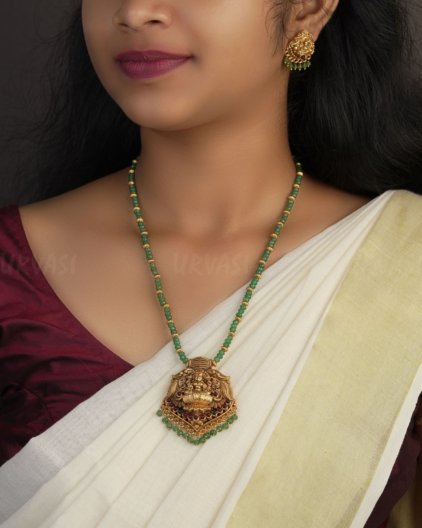 Gold-Toned Lakshmi Temple Haram Long Necklace 1085