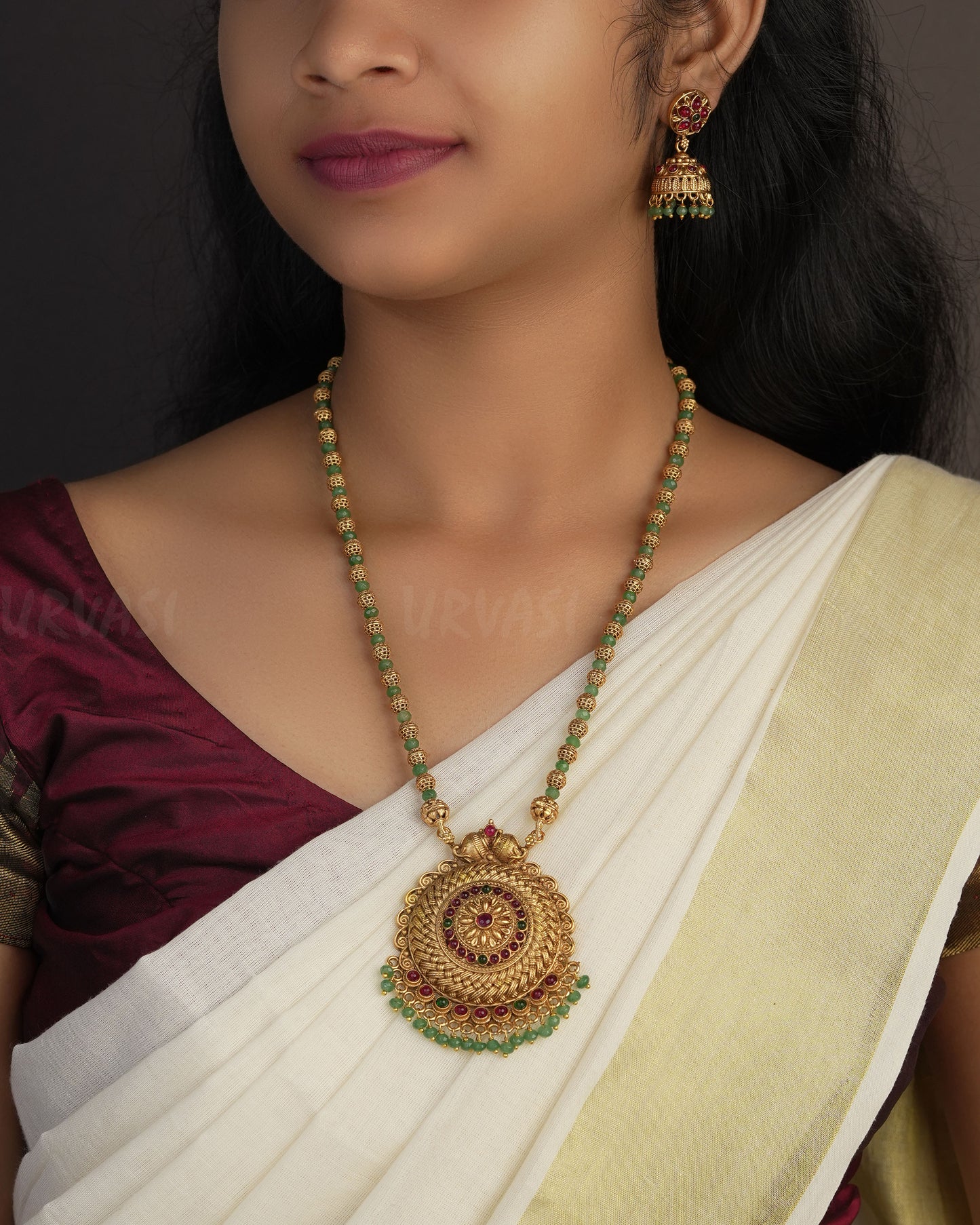 Gold-Toned non Idol Shank Accents Long Necklace 1084