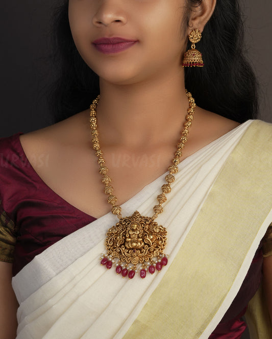 Gold-Toned Lakshmi Pendant Haram Long Necklace 1080